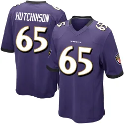 Youth Ozzie Hutchinson Baltimore Ravens No.65 Game Team Color Jersey - Purple
