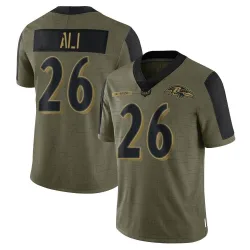 Youth Rasheen Ali Baltimore Ravens No.26 Limited 2021 Salute To Service Jersey - Olive
