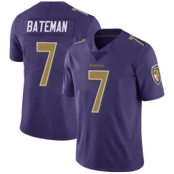 Youth Rashod Bateman Baltimore Ravens No.7 Limited Color Rush Vapor Untouchable Jersey - Purple