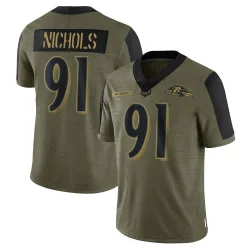 Youth Rayshad Nichols Baltimore Ravens No.91 Limited 2021 Salute To Service Jersey - Olive