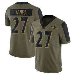 Youth T.J. Tampa Baltimore Ravens No.27 Limited 2021 Salute To Service Jersey - Olive