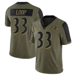 Youth Tyler Loop Baltimore Ravens No.33 Limited 2021 Salute To Service Jersey - Olive