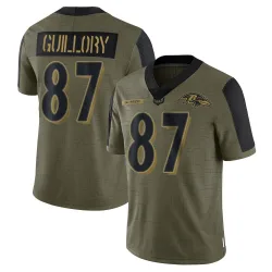 Youth Xavier Guillory Baltimore Ravens No.87 Limited 2021 Salute To Service Jersey - Olive