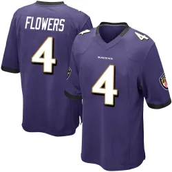 Youth Zay Flowers Baltimore Ravens No.4 Game Team Color Jersey - Purple